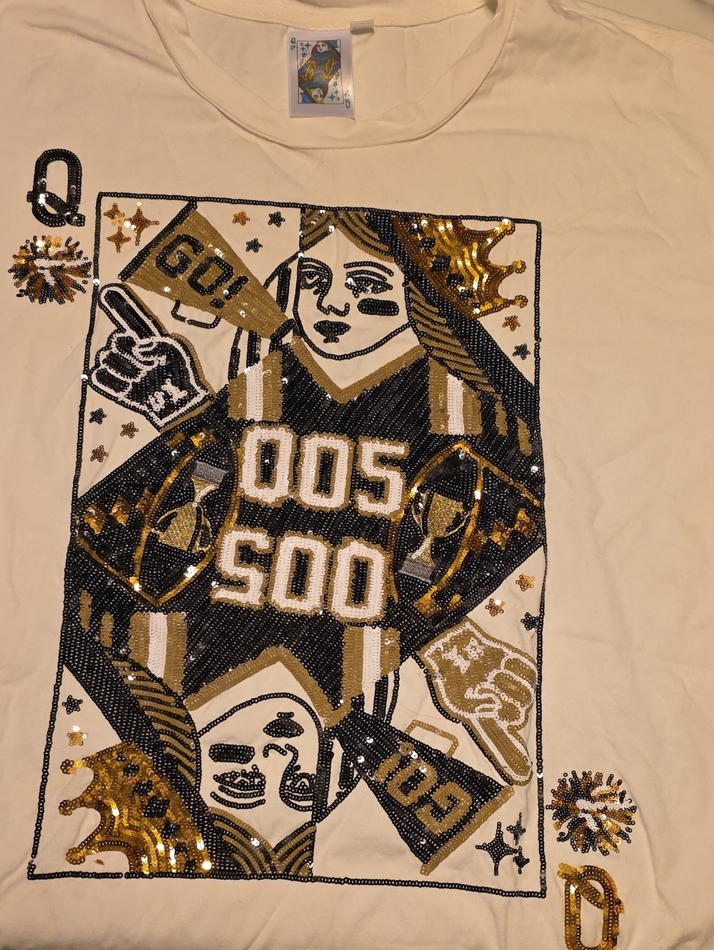 Queen of Sparkles Sequin Queen Graphic Tee - White with Gold & Black